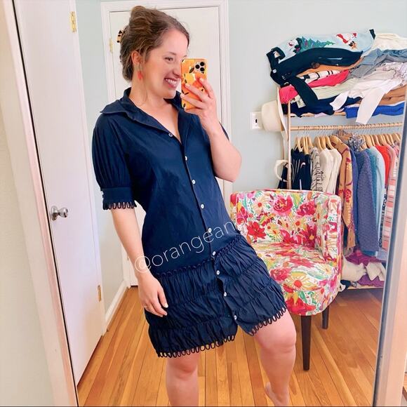 Alicia Bell Navy Blue Button Front Loop Mini Dress 10 - Picture 1 of 12